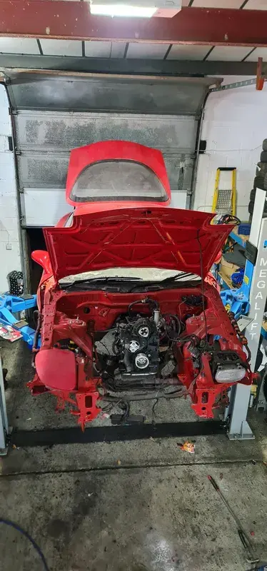 Engine bay stripped down for an engine rebuild
