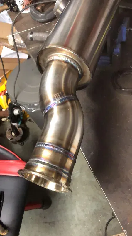 Custom TIG-welded exhaust downpipe