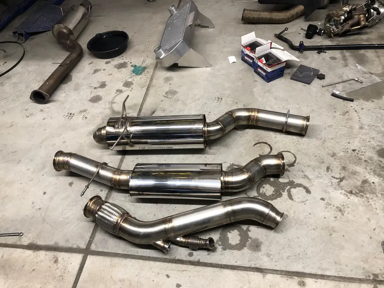 Custom exhaust sections fabricated in the workshop